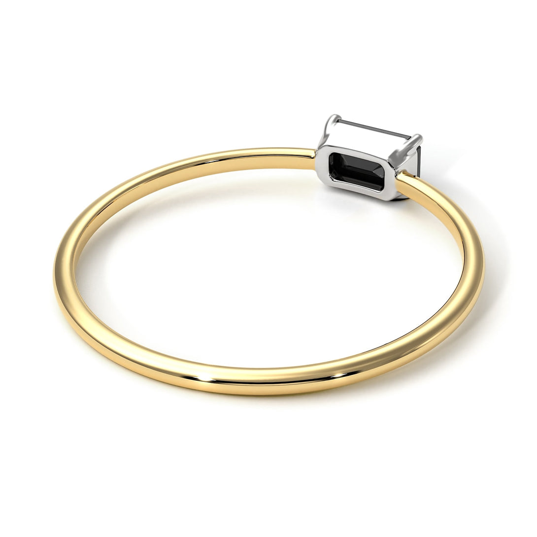 Two Tones Minimalist Emerald Cut Black Diamond Ring - Isla No. 20